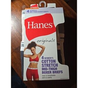 Hanes 4 womens Cotton Stretch Mid Thigh Boxer Briefs Size 5/S